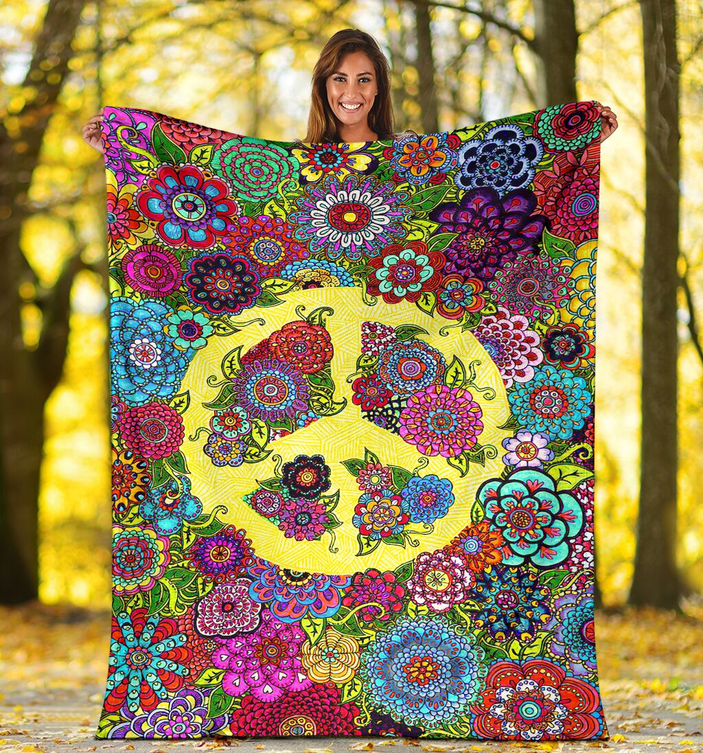 Hippie Colorful Hippie Peace Flannel Blanket For Cozy Bedroom Sofa Decor