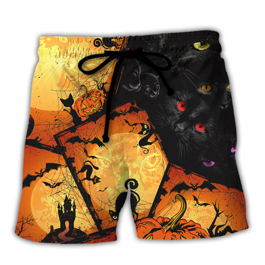 Black Cat Halloween Fun Style Beach Shorts For Weekend Adventures And Comfort