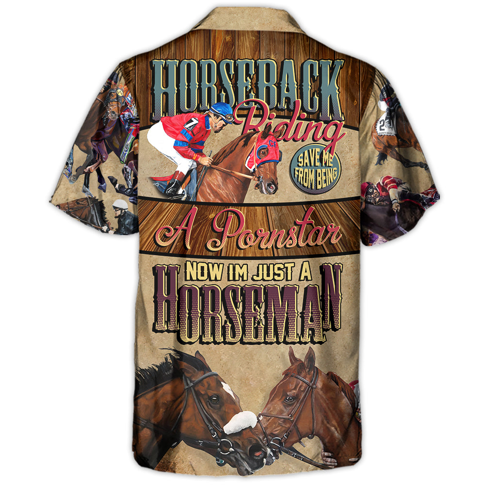 Horseback Riding Equestrian Hawaiian Shirt Design View For Casual Summer Styling