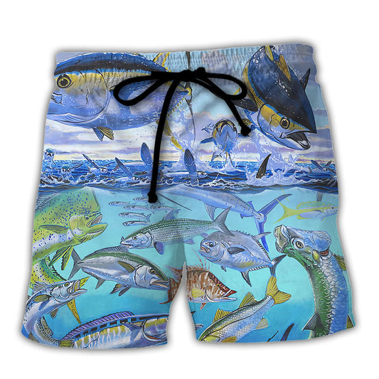 Fishing Rodfather Tuna Theme Undersea Style Beach Shorts For Resort Trips And Poolside Style