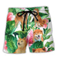 Tropical Leaf Floral Shiba Inu Beach Shorts For Resort Getaways And Weekend Casual Style