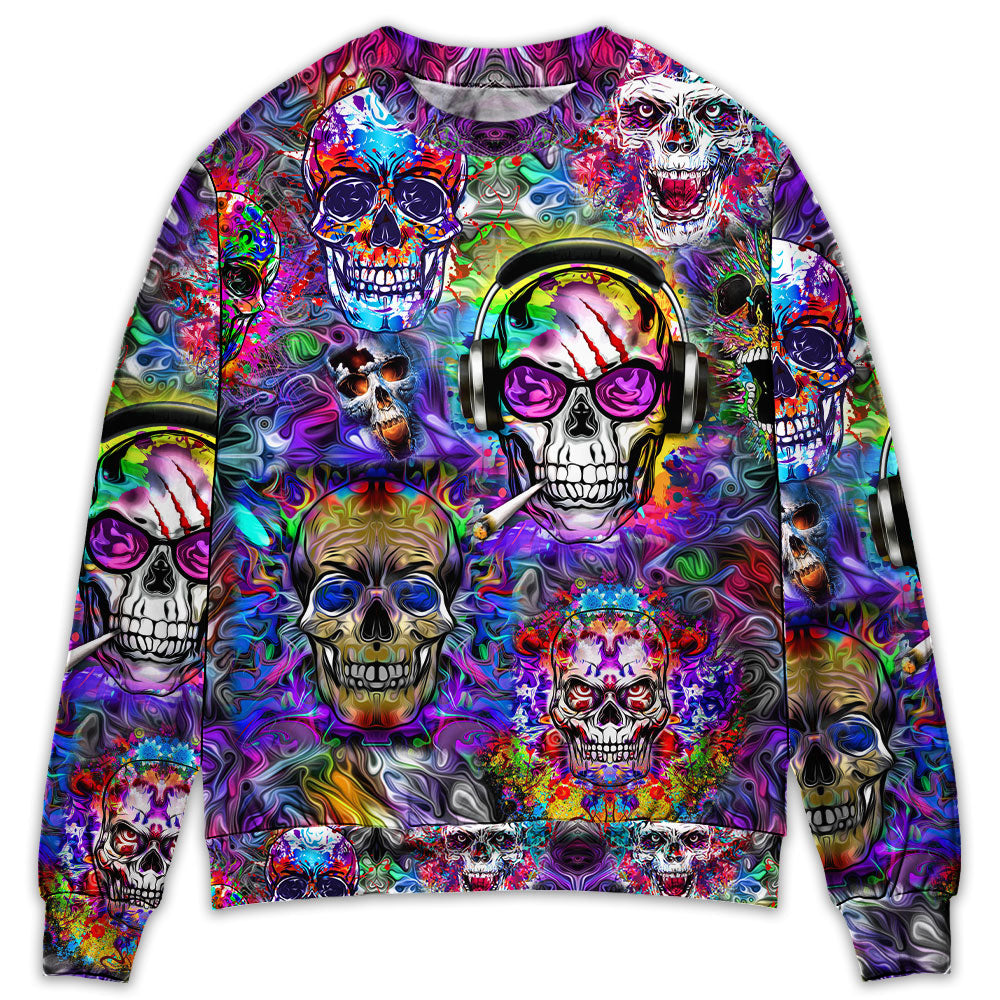 Hippie Colorful Skull Sweater For Art Lovers Holidays Parties And Comfortable Wear