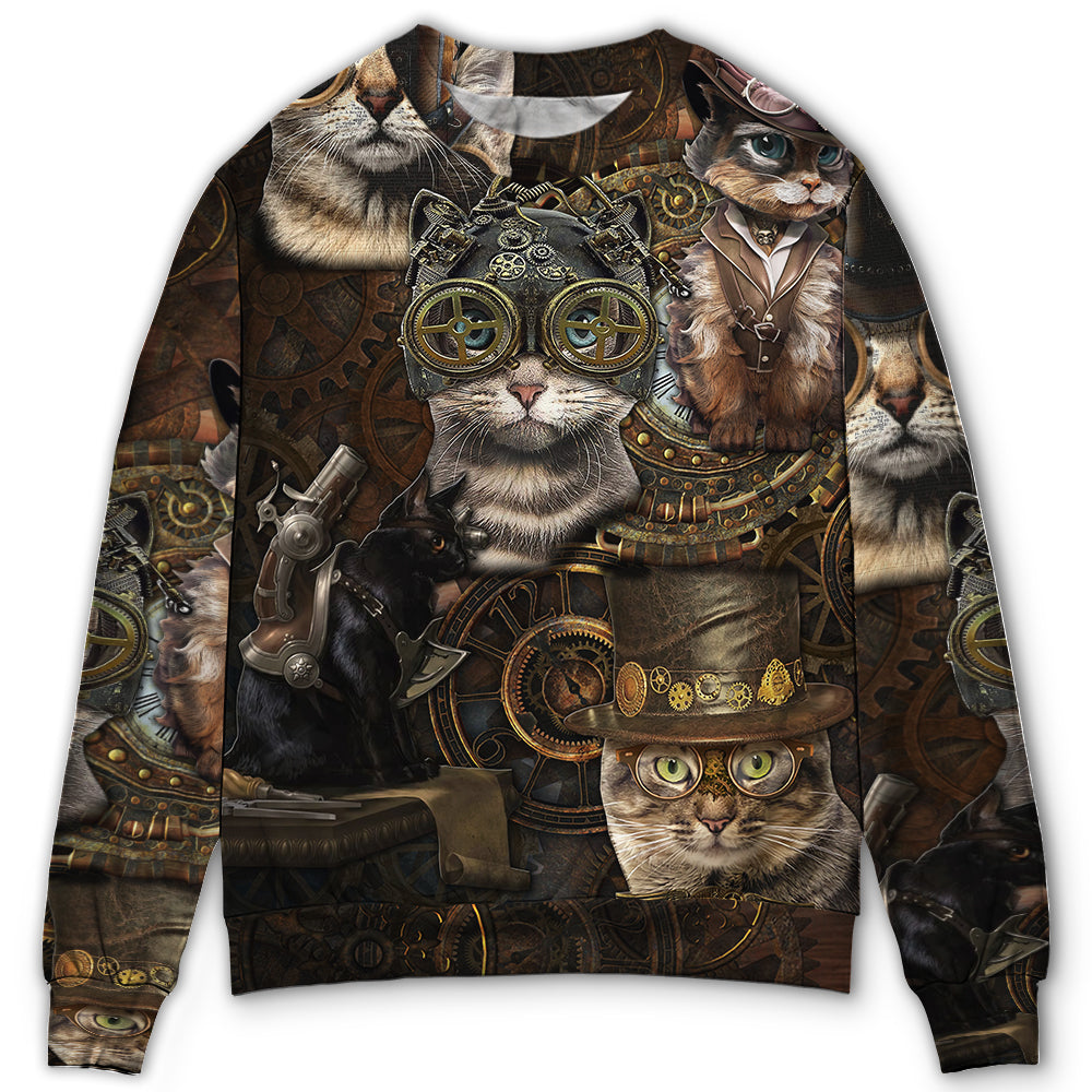 Steampunk Vintage Cat Sweater For Playful Everyday Outfits Travel And Comfortable Daily Wear