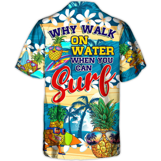Funny Surfing Pineapple Water Surf Hawaiian Shirt Button Front Artwork For Thoughtful Gifting