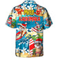Island Surfing Santa Christmas July Hawaiian Shirt Front Pattern View For Tropical Vacations