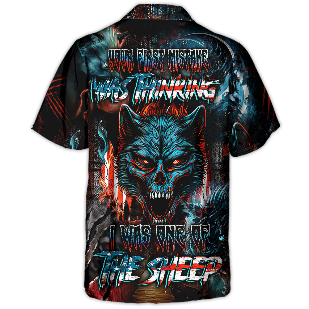 Skull Wolf First Mistake Thinking Sheep Hawaiian Shirt Design Detail For Sunny Adventures And Casual Wear