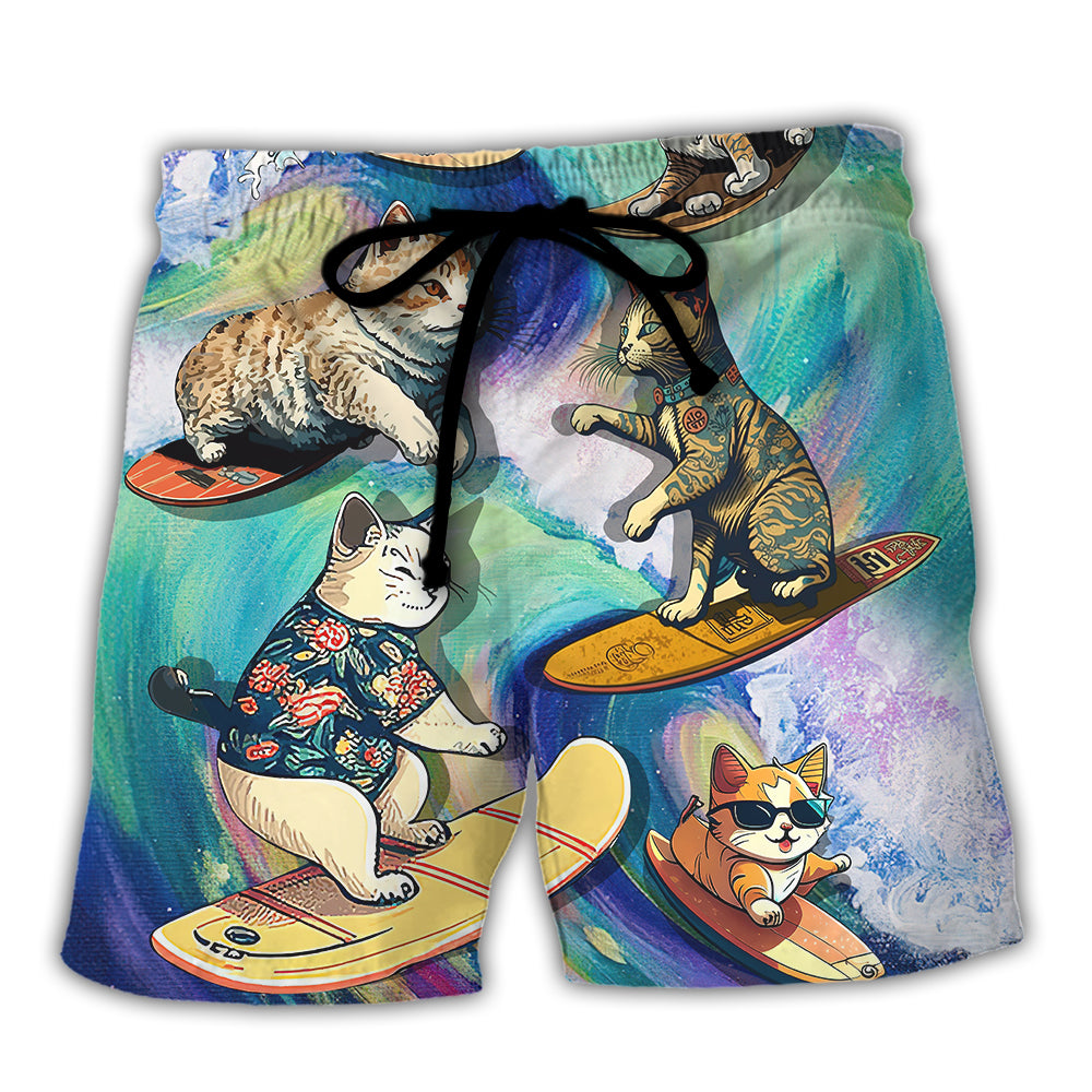 Surfing Cat Beach Shorts For Coastal Adventures And Lightweight Summer Style