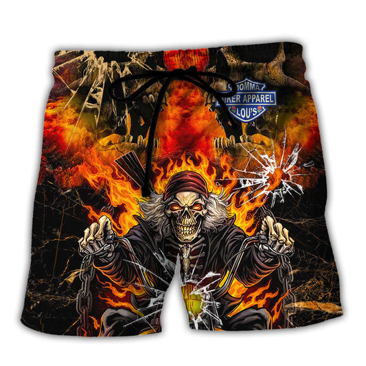 Biker Skull Lovely Art Style Beach Shorts For Weekend Adventures And Comfort