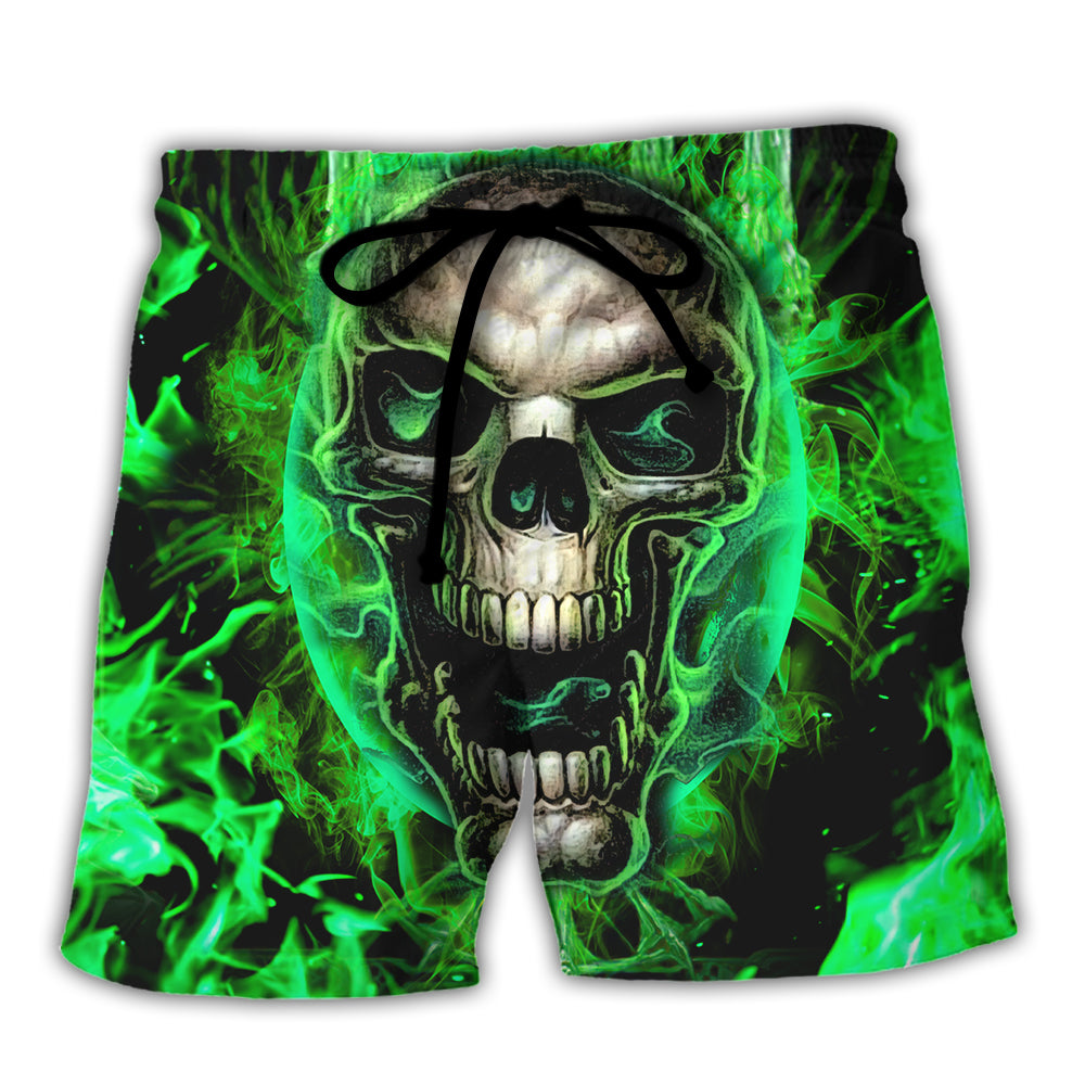 Green Skull Beach Shorts For Poolside Relaxation And Laid Back Styling