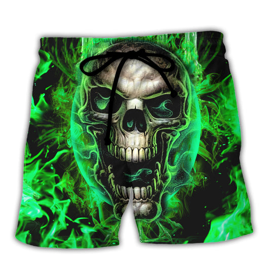 Green Skull Beach Shorts For Poolside Relaxation And Laid Back Styling