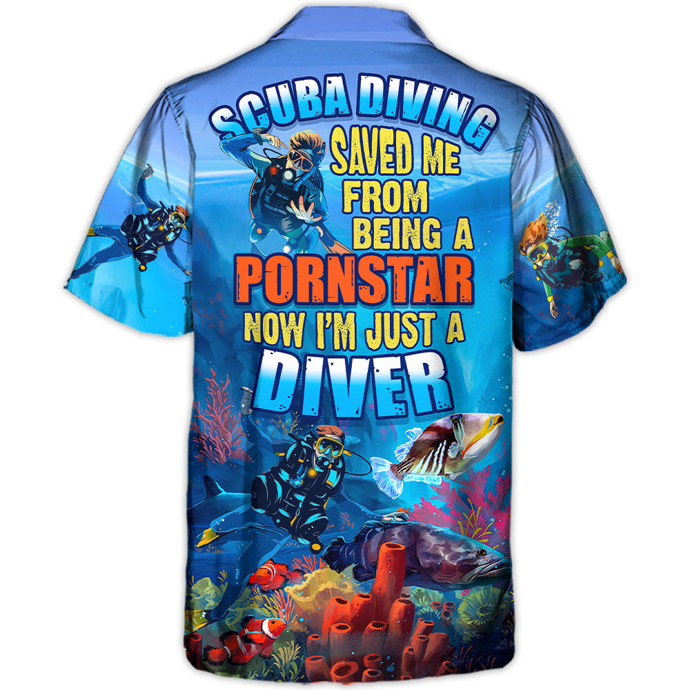 Scuba Diving Diver Hawaiian Shirt Pattern Detail For Vacation Travel And Daily Wear