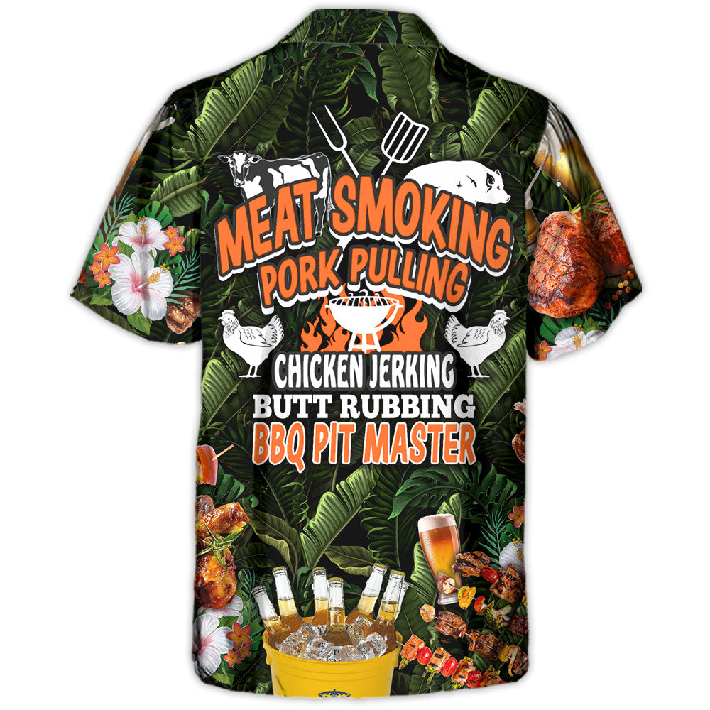 Funny Barbecue BBQ Beer Meat Pork Chicken Pit Hawaiian Shirt Front Pattern View For Warm Weather Events