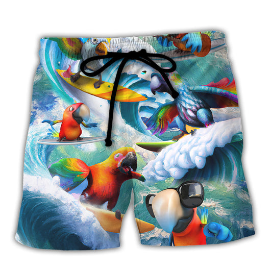 Surfing Parrot Surf Up Take It Easy Tropical Beach Shorts For Beach Days And Coastal Travel