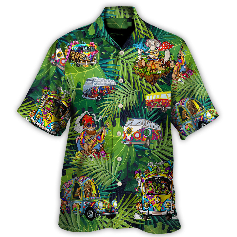 Tropical Funny Camping Hippie Stay Trippy Hawaiian Shirt Fabric Pattern Detail For Summer Travel
