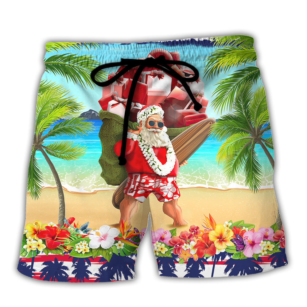 Santa At The Beach Christmas In July Beach Shorts For Festive Outdoor Style