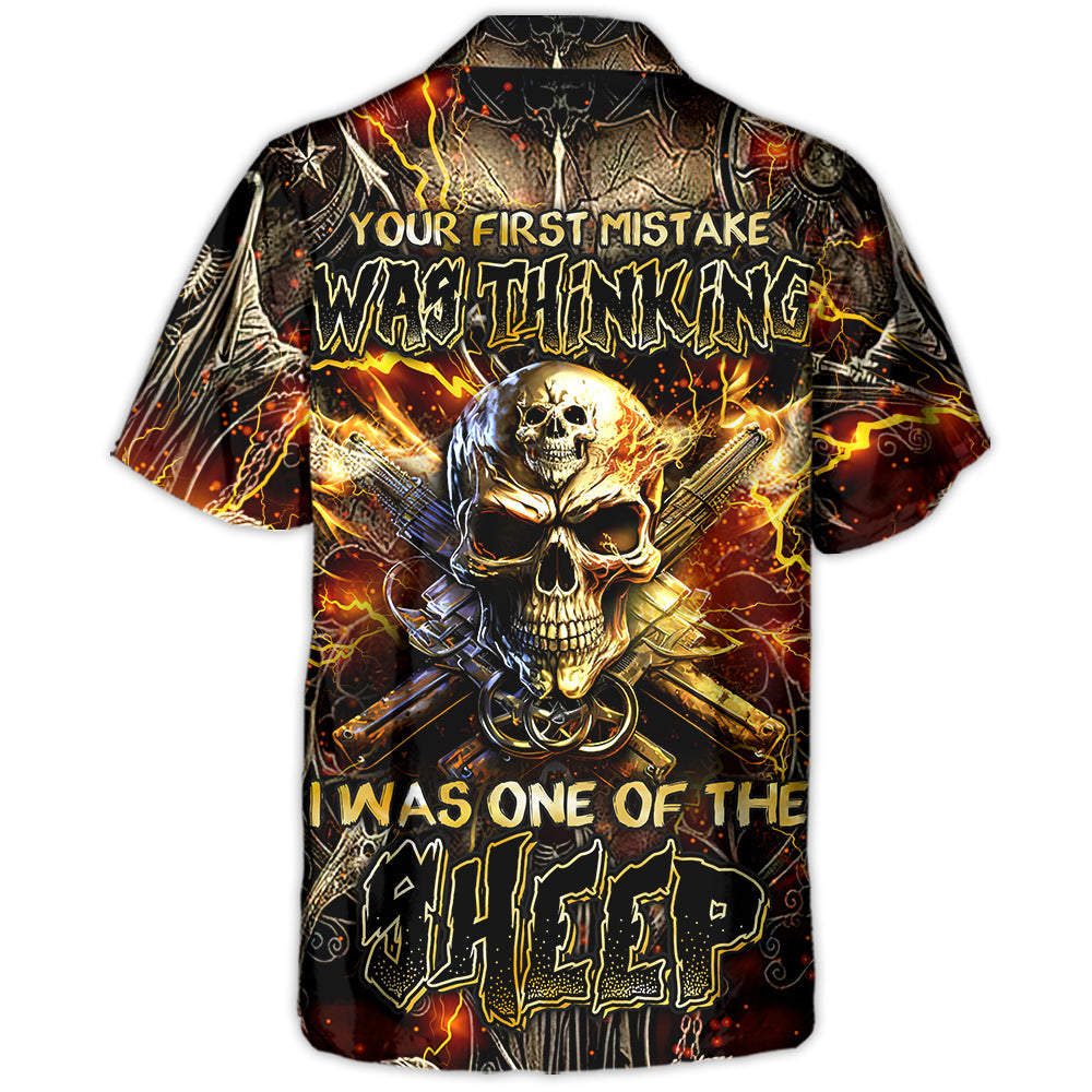 Skull Sheep Bullet Fire Hawaiian Shirt Print Closeup For Casual Outings