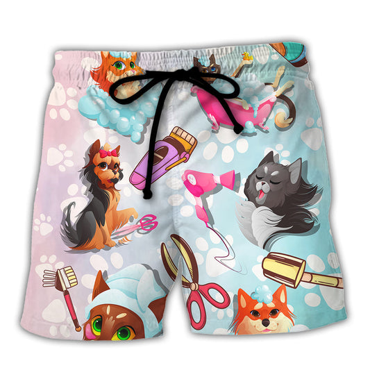 Grooming Saved Me Funny Pet Groomer Dog Cat Beach Shorts For Animal Lover Vacation Wear