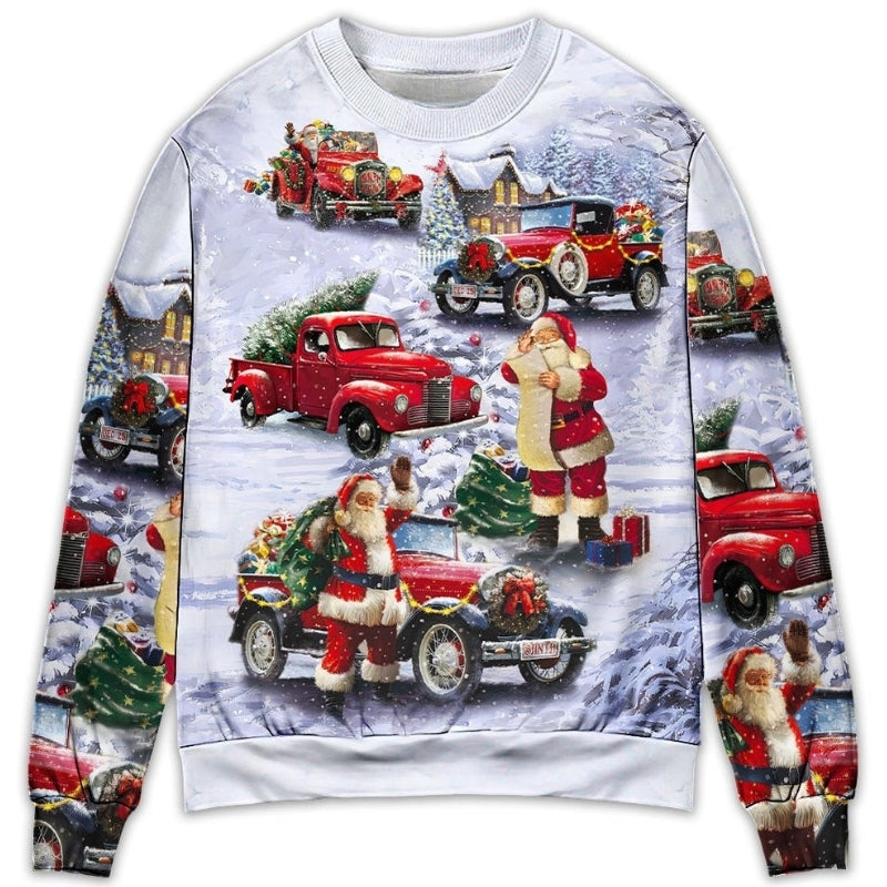 Christmas Santa Red Truck Funny Gift Sweater For Holiday Travel Winter Outings And Cheerful Gift Giving