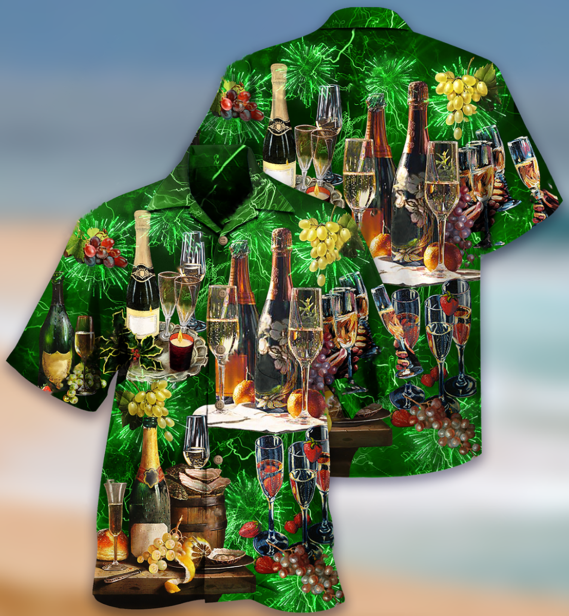 Green Wine Beautiful Hawaiian Shirt Artwork Detail For Resort Trips And Outdoor Activities