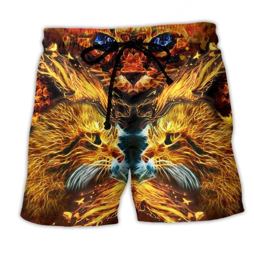 Cat Flaming Beach Shorts Print Detail For Thoughtful Gift Giving