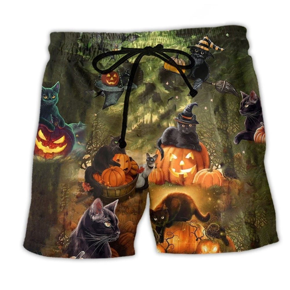 Halloween Black Cat Good Luck Beach Shorts For Poolside Relaxation And Summer Adventures