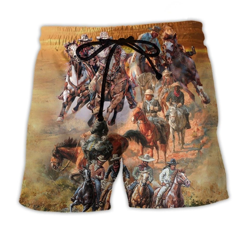 Cowboy Grassland Adventure Beach Shorts Print Detail For Thoughtful Gift Giving