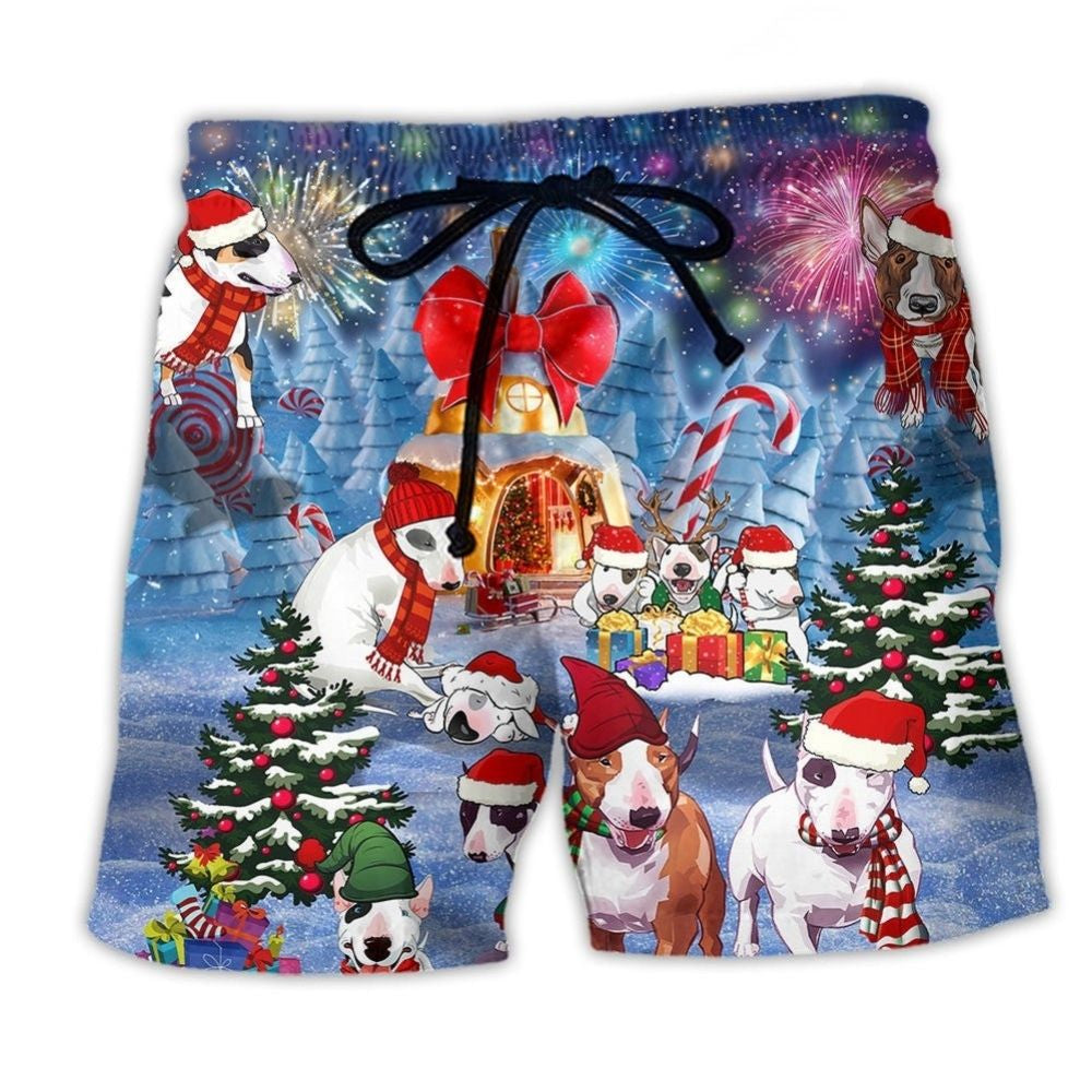 Dog Christmas Happy Beach Shorts Print Detail For Festive Outdoor Gatherings