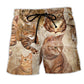 Cat Vintage Machine Beach Shorts Artwork Detail For Animal Lover Gift Giving