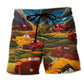Car Red Playful Mountain Beach Shorts For Summer Vacation And Coastal Travel