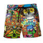 Skull Colorful Lifestyle Beach Shorts Artwork Detail For Coastal Festival Trips