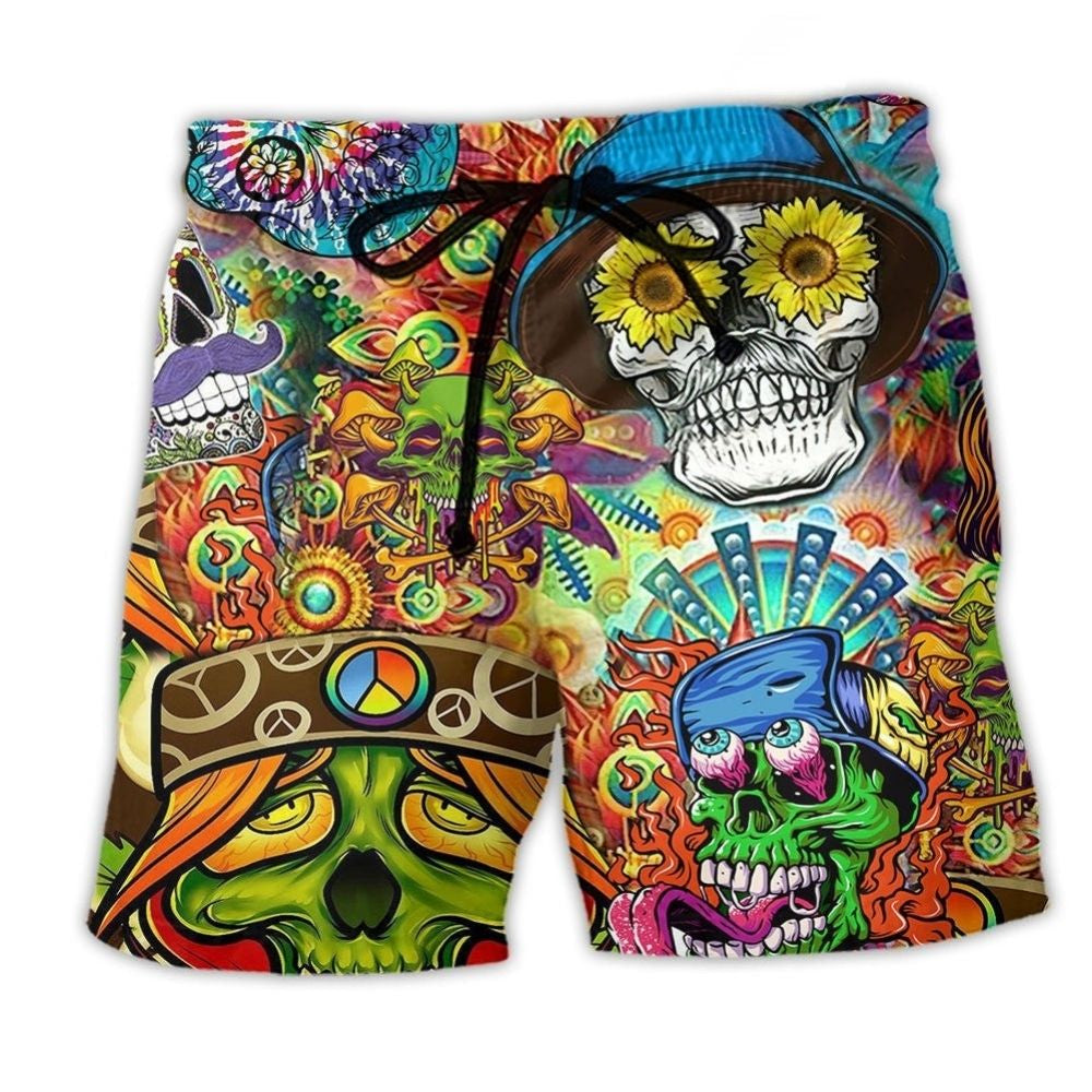Skull Colorful Lifestyle Beach Shorts Artwork Detail For Coastal Festival Trips