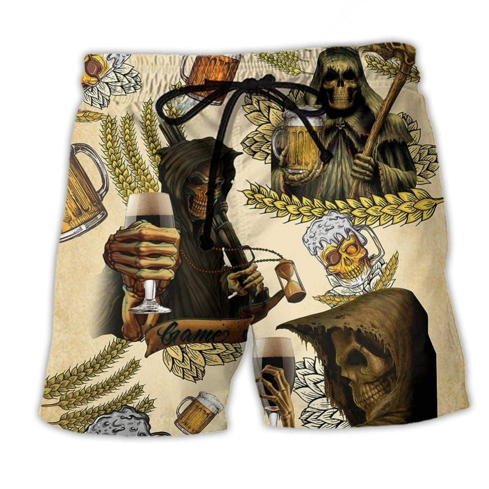 Skull Beer Happy Vintage Beach Shorts Pattern View For Bold Warm Weather Outfits