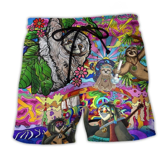Sloth Animal Lover Beach Shorts Artwork Detail For Casual Warm Weather Outfits