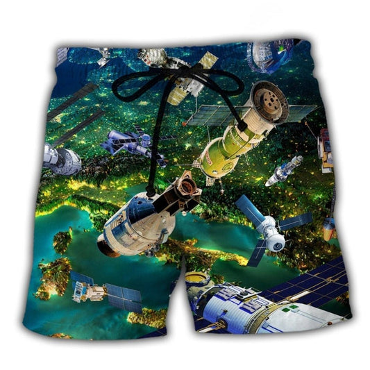 Satellite Need More Green Space Beach Shorts Print Detail For Thoughtful Gift Giving