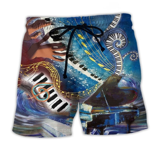 Piano Happiness Playing Beach Shorts Pattern View For Coastal Trips And Outdoor Events