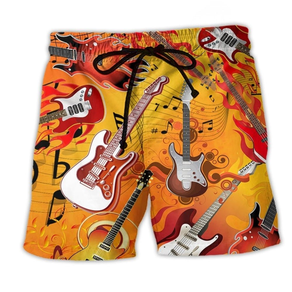 Guitar Music Is My Hot Colorful Beach Shorts Design Detail For Concert Inspired Vacation Wear