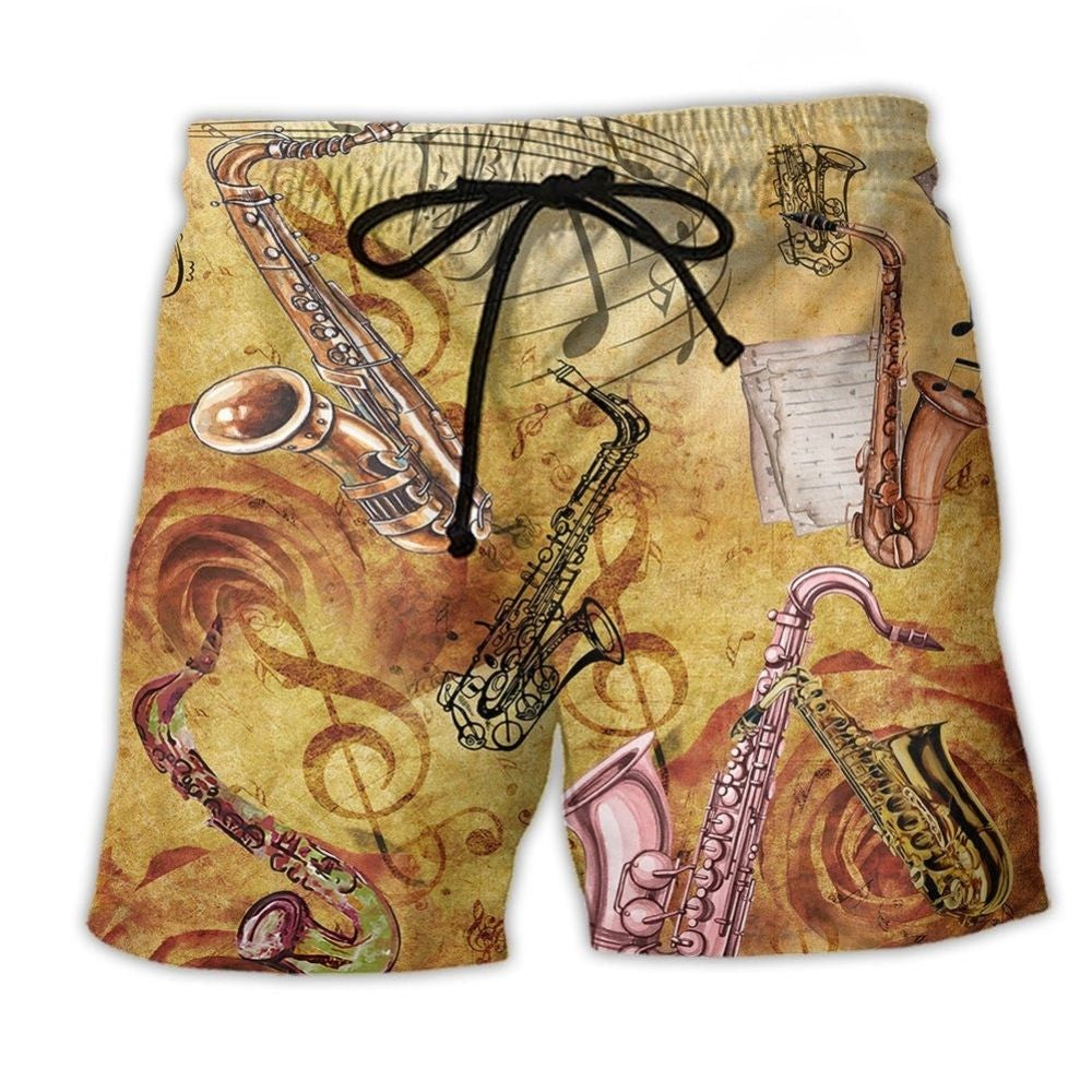 Saxophone Music Beach Shorts Design Detail For Coastal Escapes And Daily Wear