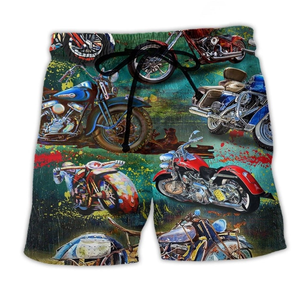 Motorcycle Freedom Full Tank Beach Shorts Pattern View For Outdoor Adventures And Weekend Trips