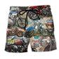 Vintage Motorcycle Beach Shorts Pattern View For Relaxed Vacation Styling