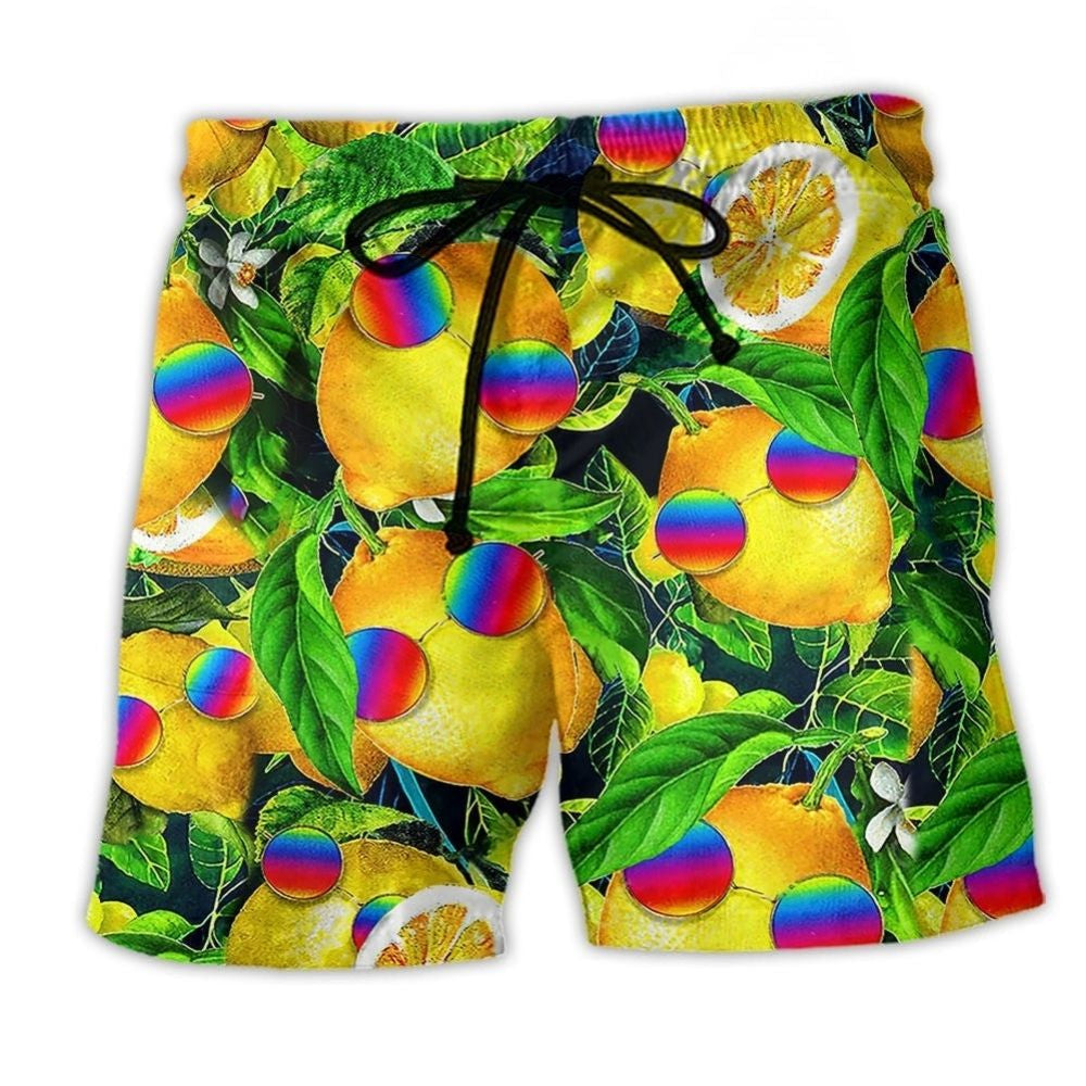 Bohemian Lemon Fruit Peace Beach Shorts For Beach Days And Easygoing Coastal Style