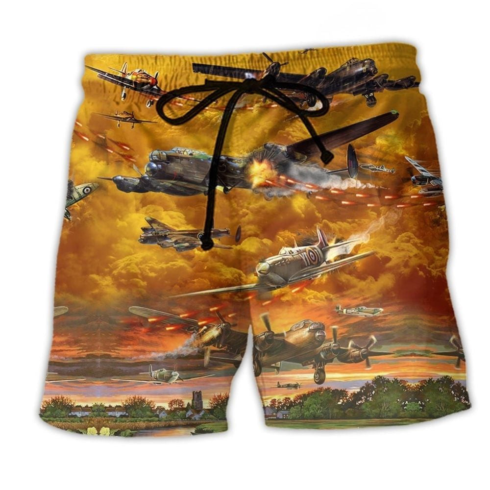 Combat Airplane Sunset Sky Beach Shorts For Beach Days And Easy Warm Weather Wear