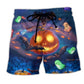 Halloween Glowing Pumpkin Night Beach Shorts For Island Escapes And Casual Outdoor Comfort