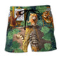 Cat Tiger Tropical Leaf Beach Shorts For Summer Vacations And Weekend Casual Style