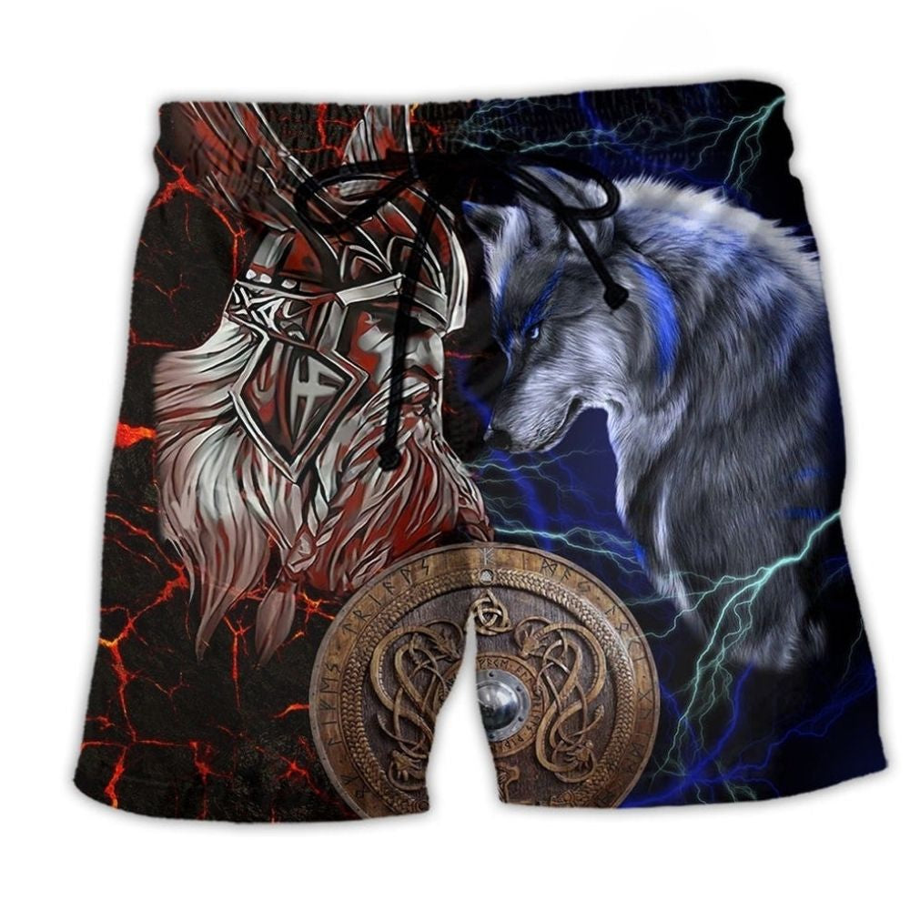 Viking Victory Wolf Warrior Beach Shorts For Oceanfront Weekends And Leisure And Relaxation