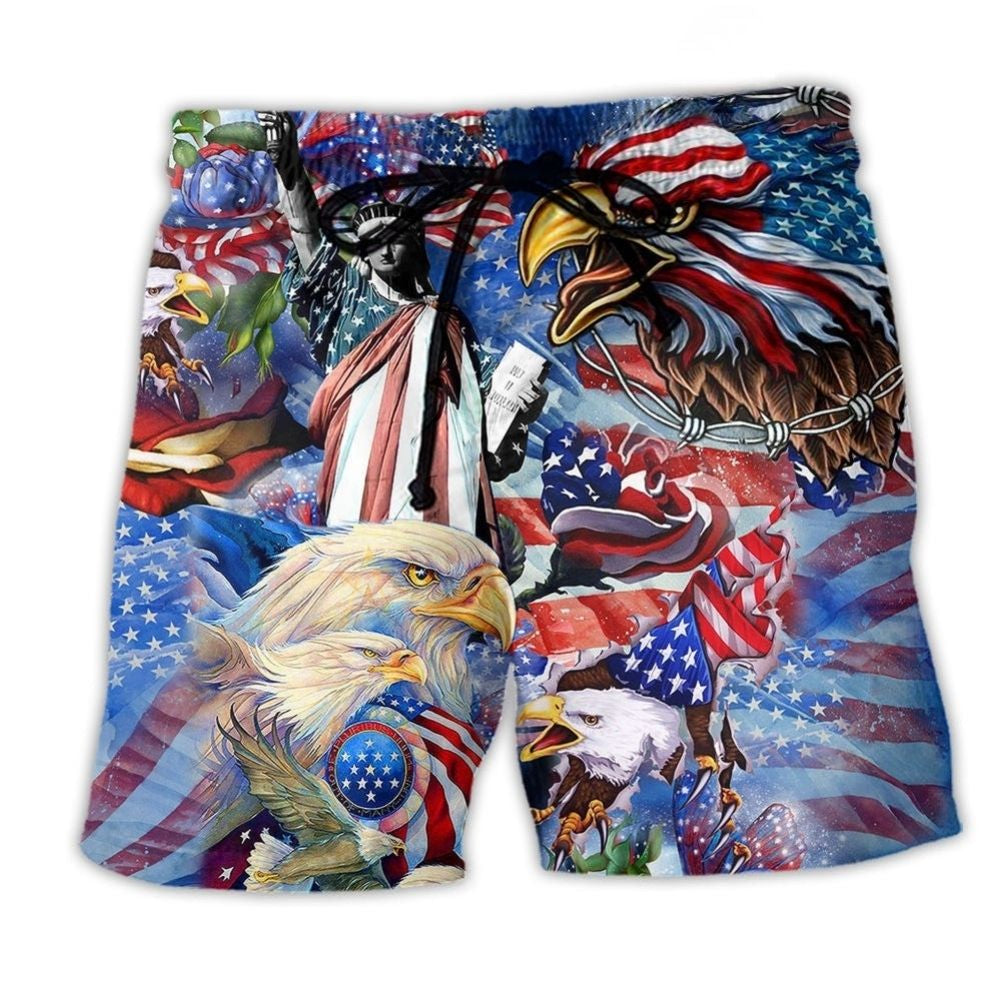 Patriotic American Heart Beach Shorts For Beach Days And Flexible Everyday Wear