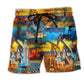 Oil Field Sunset Beach Shorts For Resort Getaways And Relaxed Holiday Style