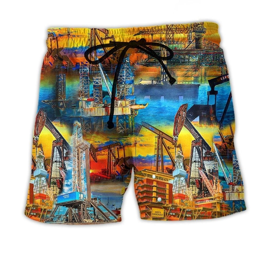 Oil Field Sunset Beach Shorts For Resort Getaways And Relaxed Holiday Style
