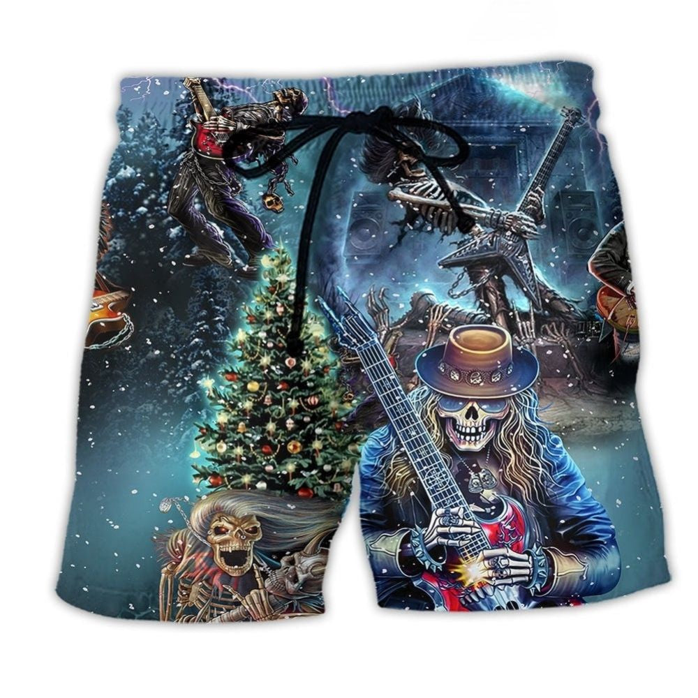 Rock Party Music Skull Beach Shorts For Casual Day Trips And Leisure And Relaxation