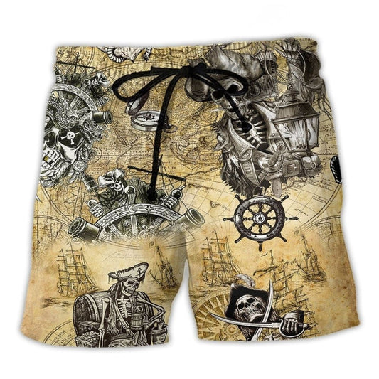 Pirate Ship Skull Beach Shorts For Relaxed Shoreline Days And Leisure And Relaxation