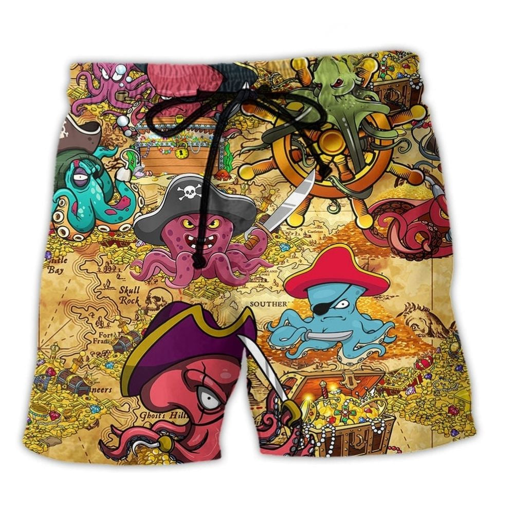 Octopus Captain Pirates Beach Shorts For Tropical Holidays And Comfortable Resort Style